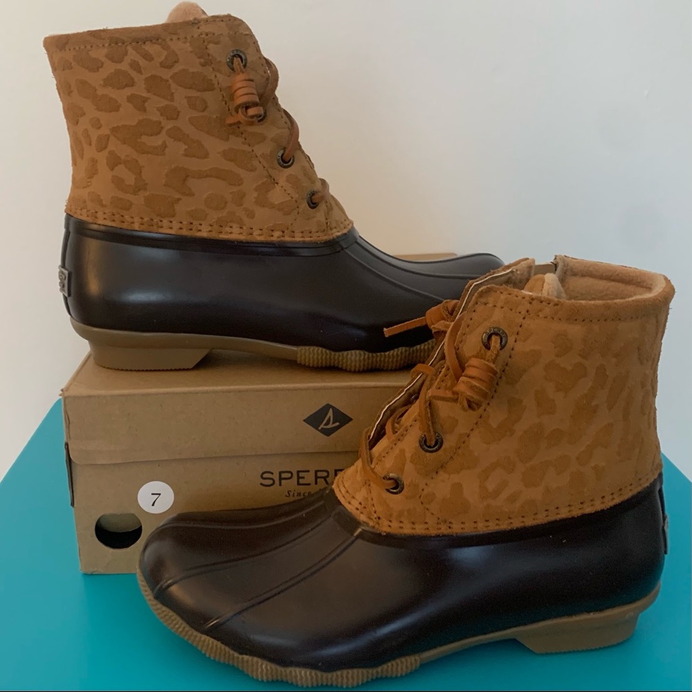Sperry Saltwater Cheetah Tan Duck Boots NIB